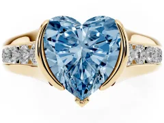Fancy Blue Heart Cut Diamond Bezel-Set Solitaire Ring Set in Yellow gold with Channel-Set Band