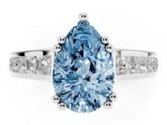 Fancy Blue Pear Cut Diamond Channel Set Solitaire Engagement Ring Set in Silver with Prong Setting