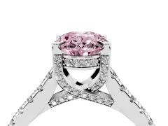 Fancy Pink Oval Cut Diamond Solitaire Ring Set in White gold with Brilliant Pavé Band and Prong Setting