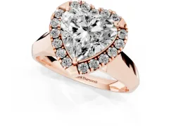 Heart Cut Diamond Halo Solitaire Engagement Ring Set in Rose gold with Square Band and Prong Setting