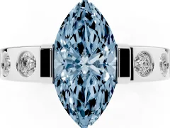 Fancy Blue Marquise Cut Diamond Channel-Set Band Ring Set in Platinum with Bezel Prong Setting
