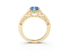 Fancy Blue Cushion Cut Diamond Halo Ring Set in Yellow gold with Channel Set Band and Prong Setting