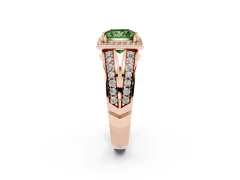 Fancy Green Princess Cut Diamond Halo Ring Set in Rose gold with Double Pavé Split Shank