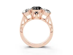 Fancy Black Round Cut Diamond Three-Stone Ring Set in Rose gold with Textured Band