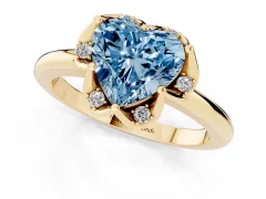 Fancy Blue Heart Cut Diamond Round Cluster Halo Ring Set in Yellow gold with Solitaire Band and Prong Setting