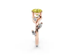 Fancy Yellow Round Cut Diamond Solitaire Ring Set in Rose gold with Twisted Marquise Accent Band