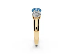 Fancy Blue Cushion Cut Diamond Three-Stone Ring Set in Yellow gold with Plain Polished Band