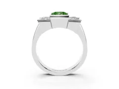 Fancy Green Radiant Cut Diamond Three-Stone Channel Set Ring Set in Silver with Smooth Polished Band