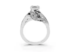 Asscher Cut Diamond Solitaire Ring Set in Silver with Layered Twist Pavé Band