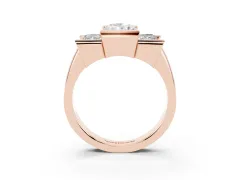 Radiant Cut Diamond Three-Stone Channel Set Ring Set in Rose gold with Smooth Polished Band