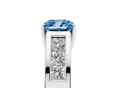Fancy Blue Cushion Cut Diamond Solitaire Ring Set in White gold with Channel-Set Accent Stones and Prong Setting