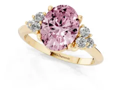 Fancy Pink Oval Cut Diamond Cluster Ring Set in Yellow gold with Plain Band and Prong Setting