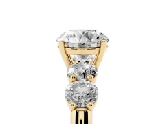 Round Cut Diamond Five-Stone Prong Set Ring Set in Yellow gold with Classic Band