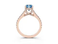 Fancy Blue Cushion Cut Diamond Solitaire Ring Set in Rose gold with Brilliant Pavé Band and Prong Setting