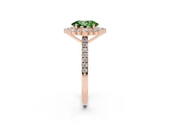 Fancy Green Oval Cut Diamond Halo Ring Set in Rose gold with Pavé Band and Prong Setting