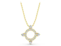 Round Diamond Open Halo Pendant Set in Yellow gold with Four-Prong Setting