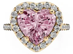 Fancy Pink Heart Cut Diamond Cushion Halo Ring Set in Yellow gold with Pavé Band