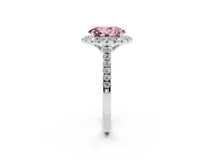 Fancy Pink Oval Cut Diamond Pavé Halo Engagement Ring Set in Silver with Pavé Band and Prong Setting