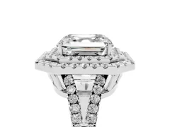 Asscher Cut Diamond Double Halo Ring Set in Platinum with Pavé Band