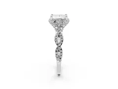 Princess Cut Diamond Halo Twist Band Solitaire Ring Set in White gold with Prong-Set Center Stone