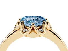 Fancy Blue Heart Cut Diamond Round Cluster Halo Ring Set in Yellow gold with Solitaire Band and Prong Setting