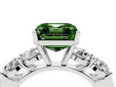Fancy Green Asscher Cut Diamond Five-Stone Prong Set Ring Set in Platinum with Classic Band