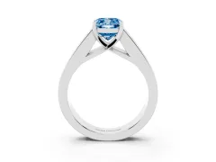 Fancy Blue Cushion Cut Diamond Solitaire Ring Set in Silver with Channel-Set Accent Stones and Prong Setting