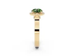 Fancy Green Round Cut Diamond Halo Ring Set in Yellow gold with Pavé-Lined Split Shank Band