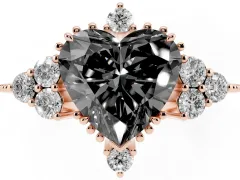 Fancy Black Heart Cut Diamond Cluster Ring Set in Rose gold with Beaded Band