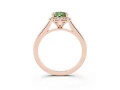 Fancy Green Pear Cut Diamond Halo Engagement Ring Set in Rose gold with Pavé Band and Rising Shoulders