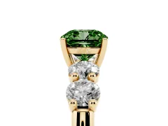 Fancy Green Cushion Cut Diamond Five-Stone Prong Set Ring Set in Yellow gold with Classic Band
