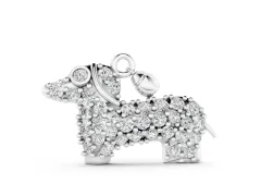 Pavé Round Diamond Dachshund Pendant Set in Silver with Prong Setting