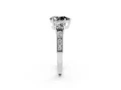 Fancy Black Pear Cut Diamond Three-Stone Ring Set in White gold with Round Side Stones and Pavé Band