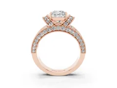 Cushion Cut Diamond Milgrain Halo Pavé Engagement Ring Set in Rose gold with Prong Setting