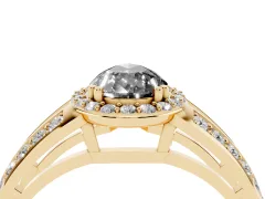 Fancy Black Pear Cut Diamond Halo Ring Set in Yellow gold with Double Pavé Split Shank