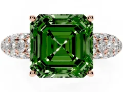 Fancy Green Asscher Cut Diamond Pavé Band Solitaire Ring Set in Rose gold with Close-Set Accent Stones and Prong Setting