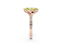 Fancy Yellow Marquise Cut Diamond Solitaire Ring Set in Rose gold with Pavé Accent Band and Classic Prong Setting