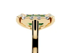 Fancy Green Emerald Cut Diamond Cluster Halo Solitaire Ring Set in Yellow gold with Prong Setting