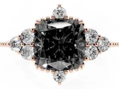 Fancy Black Cushion Cut Diamond Cluster Ring Set in Rose gold with Beaded Band