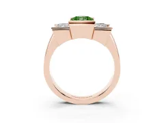 Fancy Green Radiant Cut Diamond Three-Stone Channel Set Ring Set in Rose gold with Smooth Polished Band