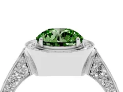 Fancy Green Round Cut Diamond Halo Engagement Ring Set in Platinum with Accent Split Shank Band