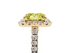 Fancy Yellow Princess Cut Diamond Halo Pavé Engagement Ring Set in Yellow gold with Prong Setting
