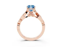 Fancy Blue Cushion Cut Diamond Vine Band Solitaire Ring Set in Rose gold with Milgrain Prong Setting