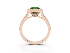 Fancy Green Radiant Cut Diamond Halo Milgrain Pavé Band Ring Set in Rose gold with Prong Setting