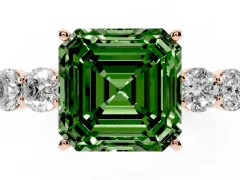 Fancy Green Asscher Cut Diamond Five-Stone Prong Set Band Ring Set in Rose gold with Polished Band