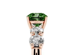 Fancy Green Cushion Cut Diamond Five-Stone Prong Set Ring Set in Rose gold with Classic Band