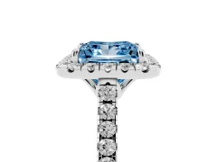 Fancy Blue Princess Cut Diamond Pavé Halo Engagement Ring Set in Silver with Pavé Band and Prong Setting