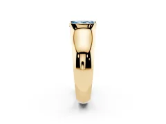 Fancy Blue Radiant Cut Diamond Bezel Solitaire Ring Set in Yellow gold with Wide Band