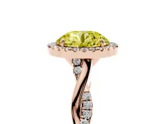 Fancy Yellow Round Cut Diamond Halo Twist Band Solitaire Ring Set in Rose gold with Prong Setting