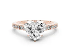 Heart Cut Diamond Solitaire Engagement Ring Set in Rose gold with Pavé Band and Prong Setting